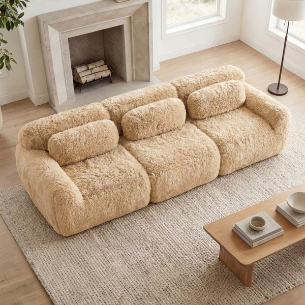 English Elm 114''soft Plush Modular Sectional Sofa with Cloud Cushions for Living Room Theater Light Khaki W714S01567