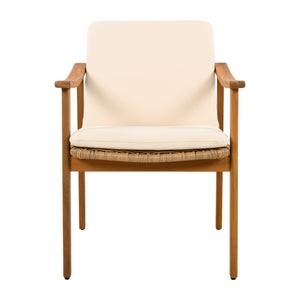 English Elm Christopher Knight Home® - Outdoor Dining Chairs Set of 2 with Acacia Wood Frame and Brown PE Wicker, Waterproof Cushions, 400lb Capacity Teak+ Beige N779P280043B