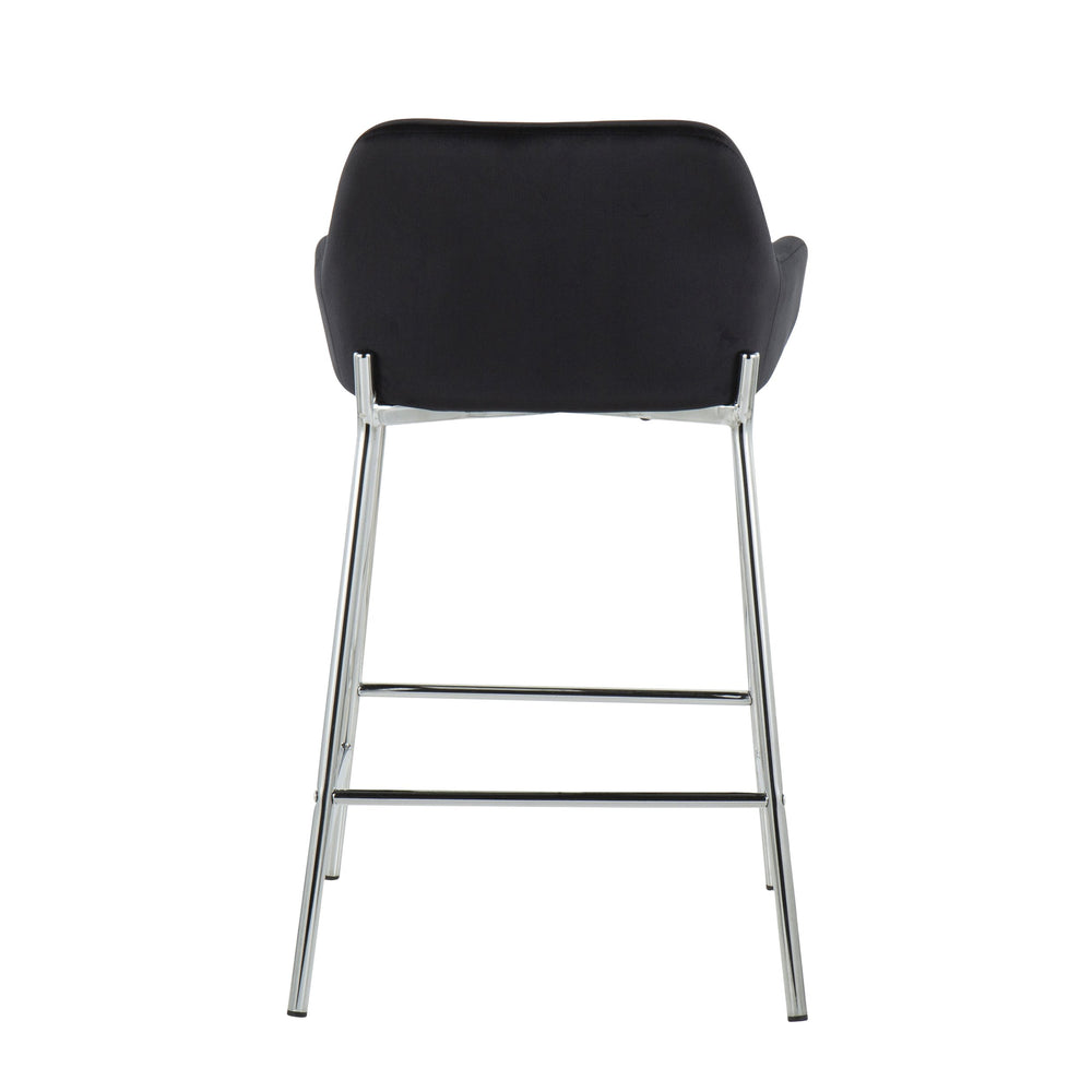 English Elm Daniella Modern Fixed-Height Counter Stool Set Of 2 In Black Velvet & Chrome For Stylish Dining B202S00053