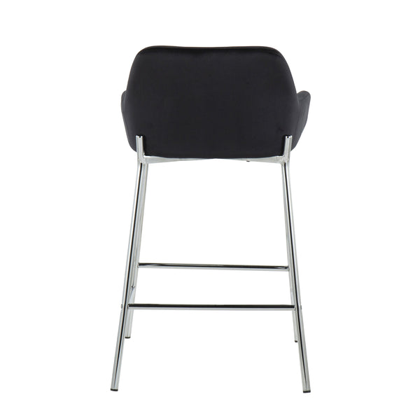 English Elm Daniella Modern Fixed-Height Counter Stool Set Of 2 In Black Velvet & Chrome For Stylish Dining B202S00053