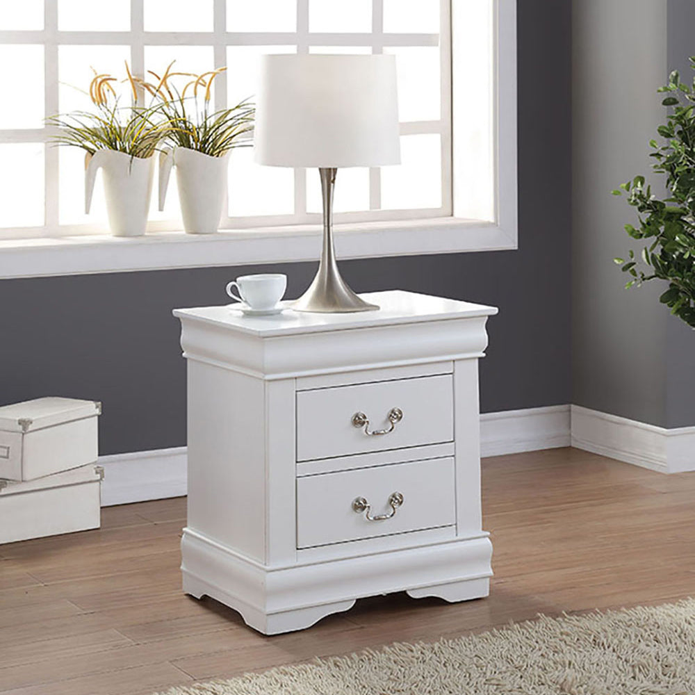 English Elm White Classic 2-Drawer Nightstand with Brushed Nickel Handles — Compact Louis Philippe Style Storage B062P189239