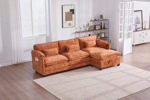 English Elm United Oversized Sectional Sofa With Movable Ottoman, Usb Ports & Modern Chenille For Cozy Living Spaces W1568S00188-GIGA