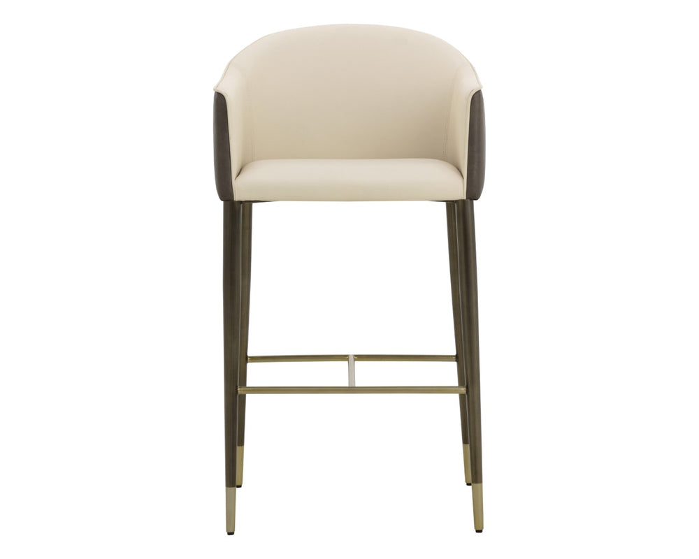 Sunpan KYLIN Barrel-Back Barstool in Dillon Cream & Bravo Ash – Stylish, Comfortable Seating for Any Space 112245
