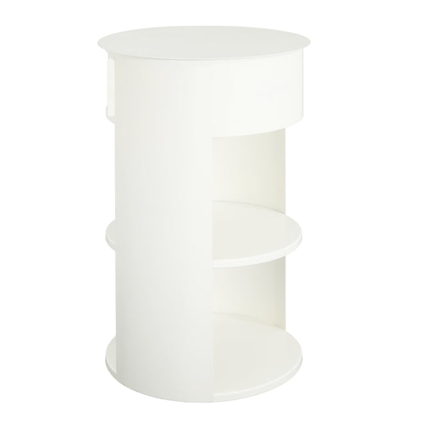 English Elm Christopher Knight Home® - Indoor 3-Tier Metal Round Side Table with Sliding Door Cabinet, Sturdy Iron, No-Assembly Modern Chic Matte White N772P301522W