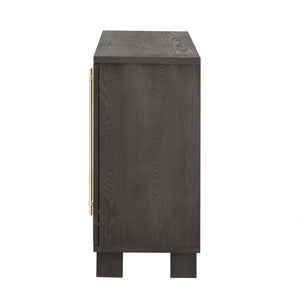 English Elm Trexm Ash Veneer Buffet with Gold Handles Matte Black Lacquer Dining Storage Taupe N715P232696N