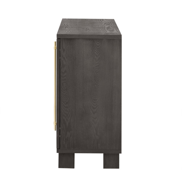 English Elm Trexm Ash Veneer Buffet with Gold Handles Matte Black Lacquer Dining Storage Taupe N715P232696N