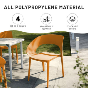 English Elm Summer Polypropylene Round Dining Set Stackable Chairs Uv Resistant Indoor Outdoor Patio Tropical Orange,White W3450S00027