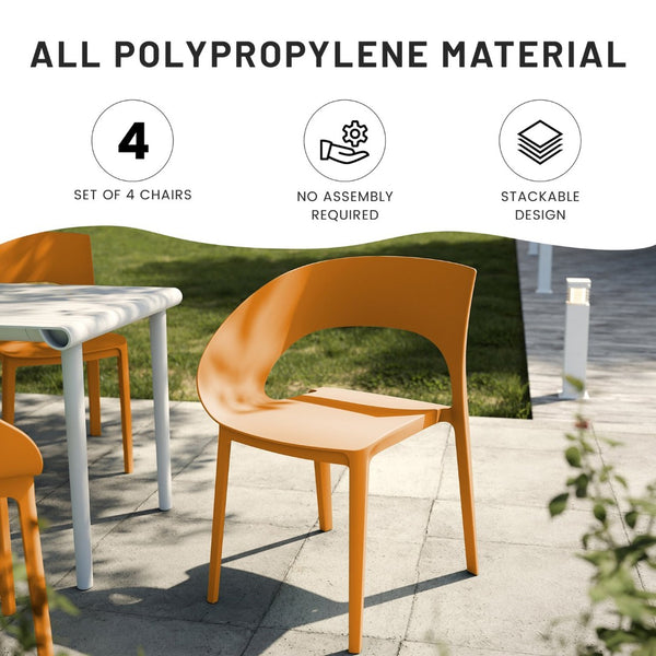English Elm Summer Polypropylene Round Dining Set Stackable Chairs Uv Resistant Indoor Outdoor Patio Tropical Orange,White W3450S00027