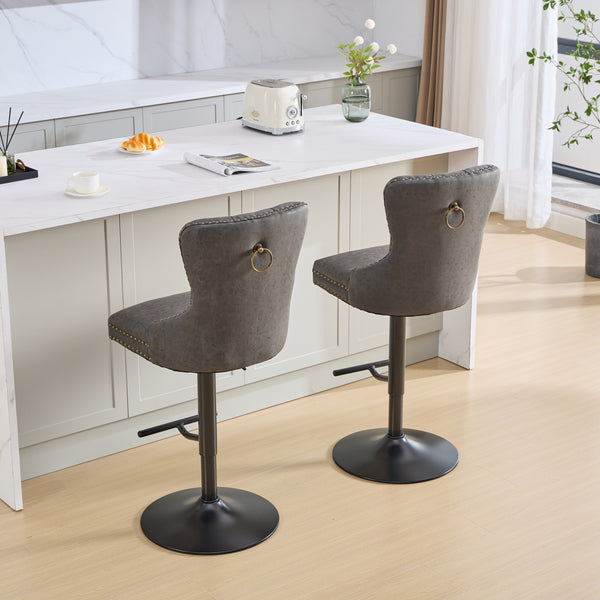English Elm A&A Retro Pu Swivel Barstools Set Of 2, Adjustable Height 26-33", Vintage Comfort For Kitchen & Bar W1143P195203