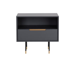 Sunpan Danbury Nightstand - Sleek Modern Design with Pull-Drawer, Rustic Bronze Accents, and Gold Caps Slate Navy