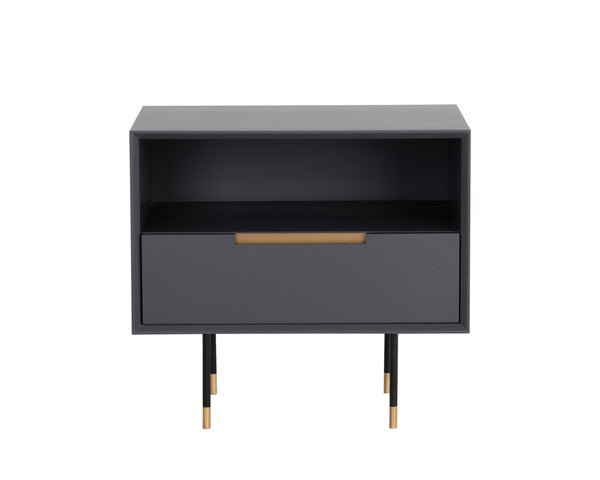 Sunpan Danbury Nightstand - Sleek Modern Design with Pull-Drawer, Rustic Bronze Accents, and Gold Caps Slate Navy