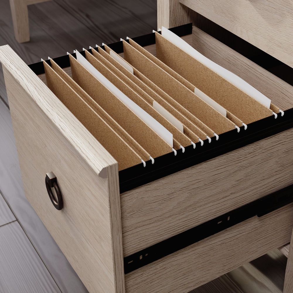 English Elm Desk, Versatile Brown Oak Finish For Home Office With Spacious Surface And Organized Storage Solutions B356P367780