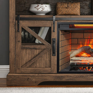 English Elm 60 Inch Farmhouse Electric Fireplace Tv Stand with Led Flame and Cabinet Storage Reclaimed Barnwood W1769S00005