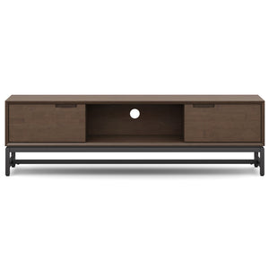 English Elm Banting 72 inch Low TV Stand in Walnut Brown – Solid Rubberwood, Metal Base, Storage, Cord Management B136P203489