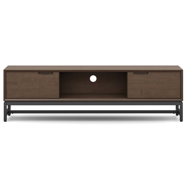 English Elm Banting 72 inch Low TV Stand in Walnut Brown – Solid Rubberwood, Metal Base, Storage, Cord Management B136P203489