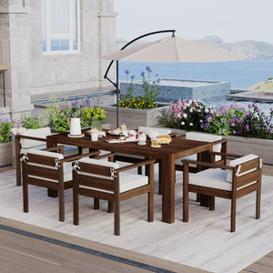 English Elm Trexm Acacia Wood Outdoor Dining Set Seats Six with Washable Cushions Umbrella Ready Beige,Mocha TM000022AAP