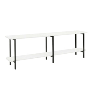 English Elm Celine 71" Console Table with Two Open Shelves, Durable Veneer Top & Black Steel Legs for Display White B365P397676