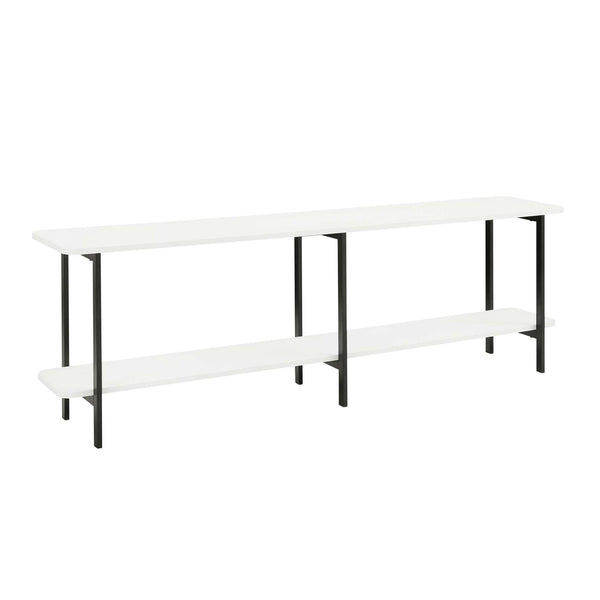 English Elm Celine 71" Console Table with Two Open Shelves, Durable Veneer Top & Black Steel Legs for Display White B365P397676