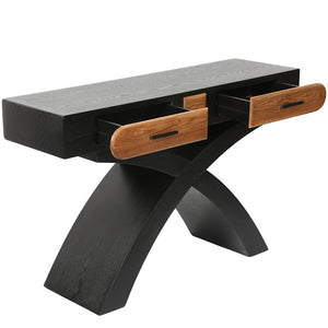 English Elm Ashwood Veneered Console Table with X Frame Legs and Two Drawers for Entryway Decor W3040P455738