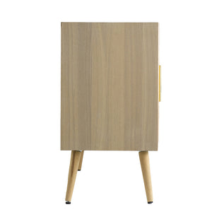 English Elm 47.2x15.2x30.7" Brown Wooden Accent TV Cabinet with Rattan Doors, Pine & MDF, Mid-Century Storage Elegance W2078P179278