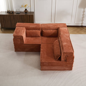 English Elm Compression Modular Sofa Bed - Oversized Convertible Sectional With Plush Fleece & 3 Pillows, Orange W3723S00018