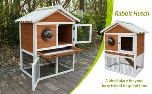 English Elm Three Story Solid Wood Outdoor Cat Villa with Balcony Weatherproof Feral Shelter W1431P284965
