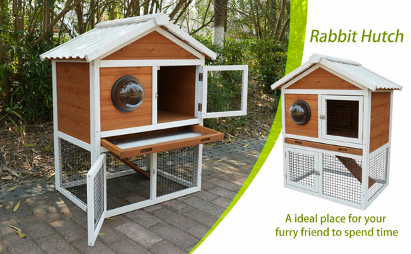 English Elm Three Story Solid Wood Outdoor Cat Villa with Balcony Weatherproof Feral Shelter W1431P284965