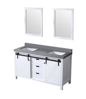 English Elm White Double Bath Vanity With Grey Quartz Countertop, Soft-Close Features & 24” Mirrors Included B2731S00854-GIGA