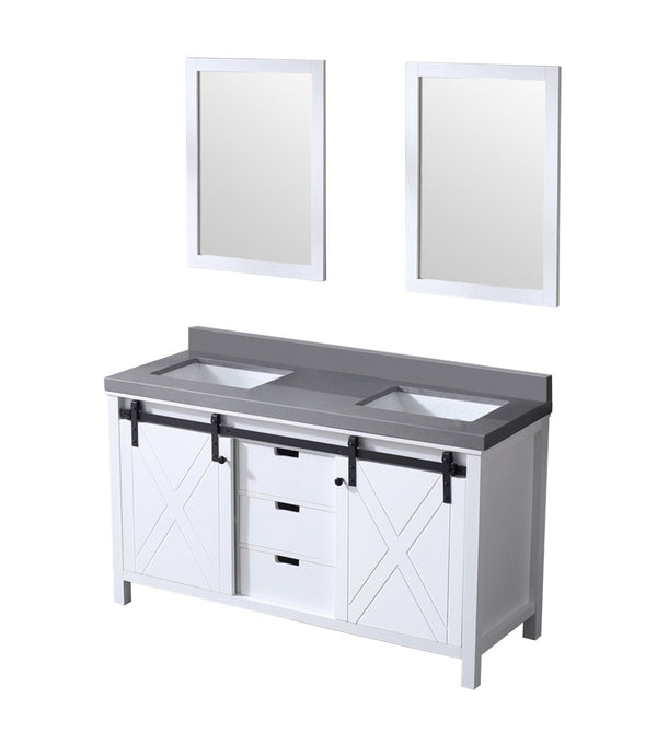 English Elm White Double Bath Vanity With Grey Quartz Countertop, Soft-Close Features & 24” Mirrors Included B2731S00854-GIGA