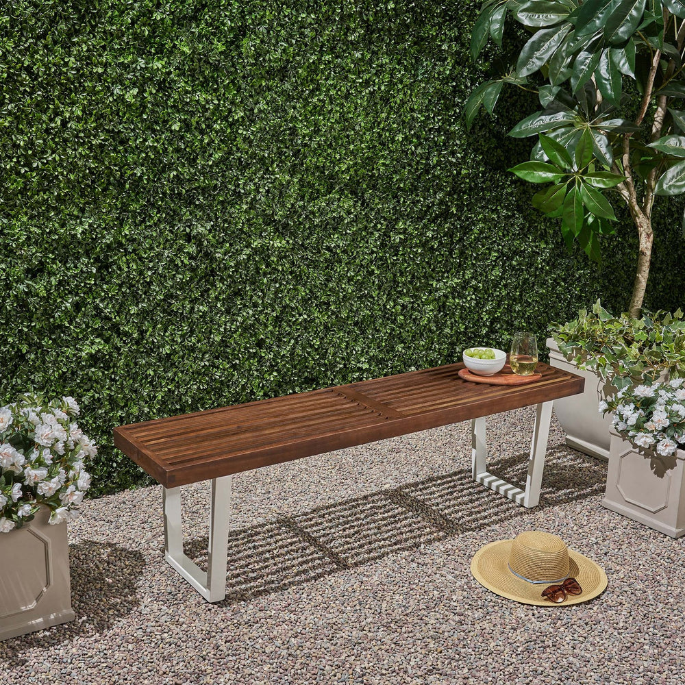 English Elm Christopher Knight Home® - Dining Bench - Acacia Wood Outdoor Seating with Sturdy Iron Legs, Rustic-Modern Patio Accent, 64" 63351.00WDBRNMP1