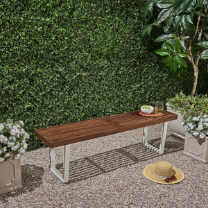 English Elm Christopher Knight Home® - Dining Bench - Acacia Wood Outdoor Seating with Sturdy Iron Legs, Rustic-Modern Patio Accent, 64" 63351.00WDBRNMP1