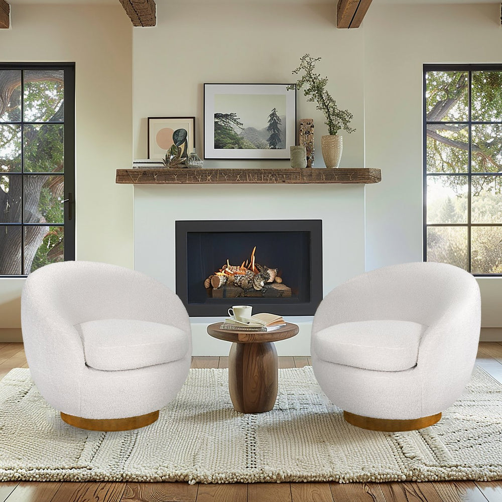JLA Home INK+IVY - Shearling Barrel-Back Swivel Chair with 360° Wood Base — Plush Sherpa Upholstery, Mid-Century Flair Cream II103-0578