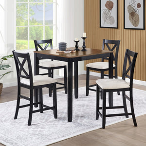 English Elm Dining Chairs Set of 4 Solid Rubberwood Counter Height with Padded Linen Seat W1998P336529