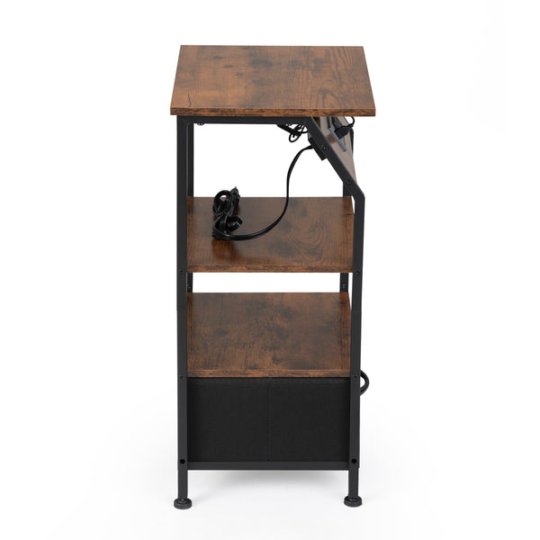 English Elm Rustic Nightstand with Drawer, Shelves, USB Charging & AC Outlets, LED Strip, Remote Control End Table W2181P191357