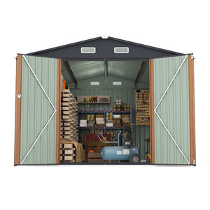 English Elm Campcraft Galvanized Steel Outdoor Storage Shed with Triple Lockable Doors and Vents W1598S00036