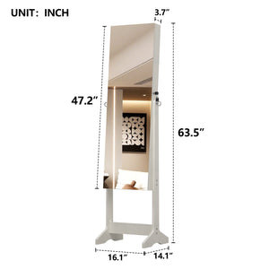 English Elm Jewelry Cabinet Armoire With Full-Length Mirror & Interior Lighting - Elegant Organizer With Lock W3406P340443