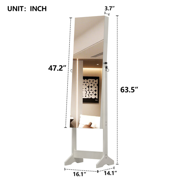 English Elm Jewelry Cabinet Armoire With Full-Length Mirror & Interior Lighting - Elegant Organizer With Lock W3406P340443
