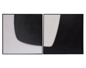 Sunpan Double Cross Wall Art - Hand-Painted Black and White Diptych for Modern Home Décor, Set of 2