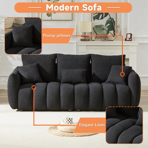 English Elm 3 Seater Paired Teddy Fleece Sofa Set Pine Frame Living Room Seating with Cushions Black W1193S00186