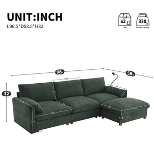 English Elm 96.5'' L-Shaped Sectional Sofa with Giant Storage Ottoman, USB Type-C Charger, Phone Holder and Pocketed Arms Green N723S8776F
