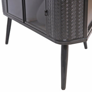 English Elm Modern 3-Tier Corner Storage Cabinet Antique Black Steel with Tempered Glass Doors, Space-Saving Organizer W3122P272936