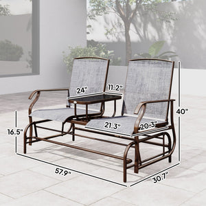 English Elm Outdoor Steel Glider Swing Set with Mesh Seating and Tempered Glass Coffee Table T3971P384114