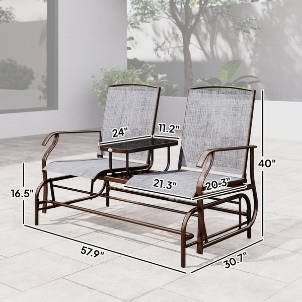 English Elm Outdoor Steel Glider Swing Set with Mesh Seating and Tempered Glass Coffee Table T3971P384114