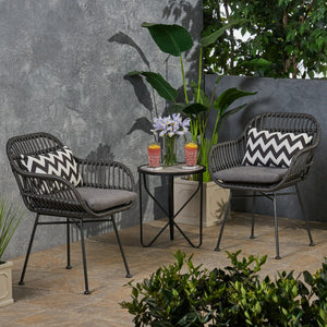 English Elm Rodney Polyethylene Rattan Accent Chair Set Woven Over Steel Frame for Modern Living 65036.00GRY