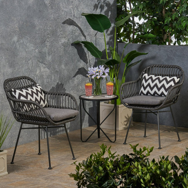 English Elm Rodney Polyethylene Rattan Accent Chair Set Woven Over Steel Frame for Modern Living 65036.00GRY