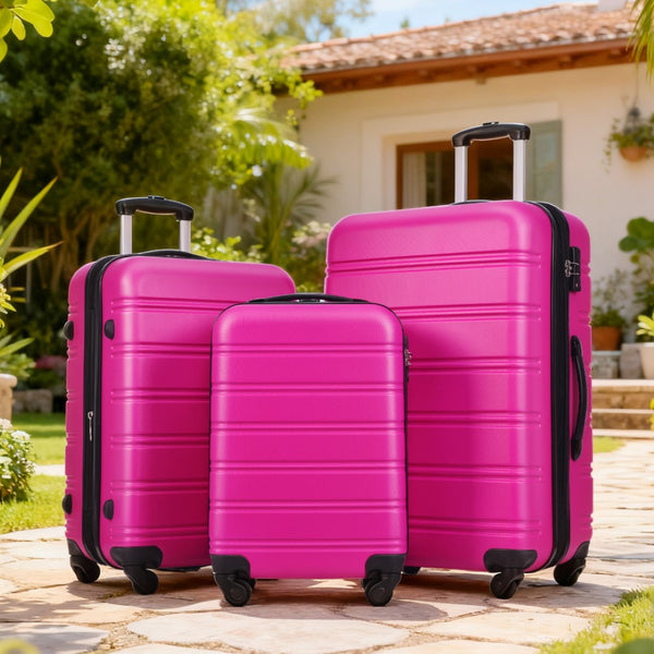 English Elm 3 Piece Abs Hardshell Spinner Luggage Set with Tsa Lock Expandable Travel Suitcases Pink PP191030AAH