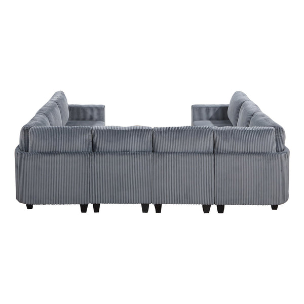 English Elm 8-Piece Modular Sectional Sofa with Hidden Storage, Side Pockets & Charging Ports in Corduroy Fabric Dark Gray 26 L x 29 W x 15.75 H B011S01083