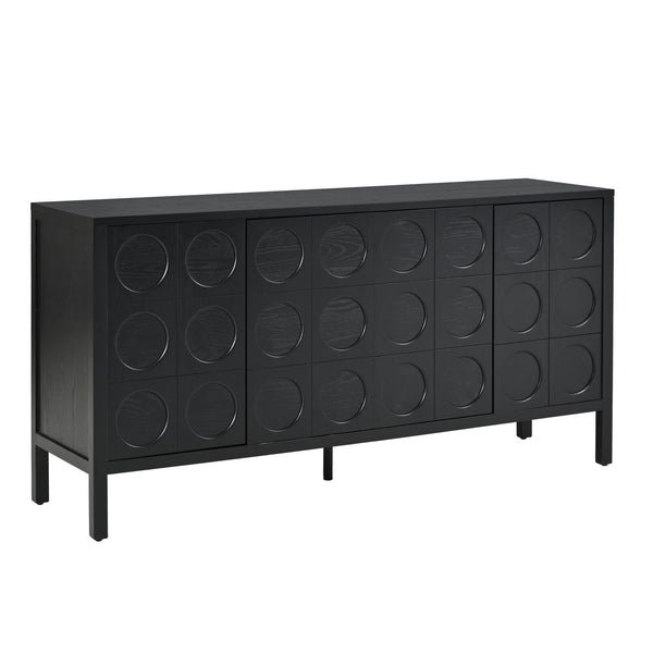 English Elm Stylish Geometric Circle Door Sideboard Cabinet with MDF Solid Wood Legs Adjustable Shelves Black W2696P256250