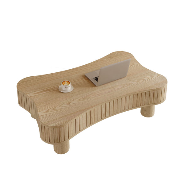 English Elm Lift Top Coffee Table with Silent Hydraulic Lift, Fluted Panels & Hidden Storage, Rounded Corners Natural Wood W1445P355621
