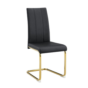 English Elm Tempered Glass Six Seat Dining Set Gold Metal Base Black Pu Leather Modern Glam W3875S00056